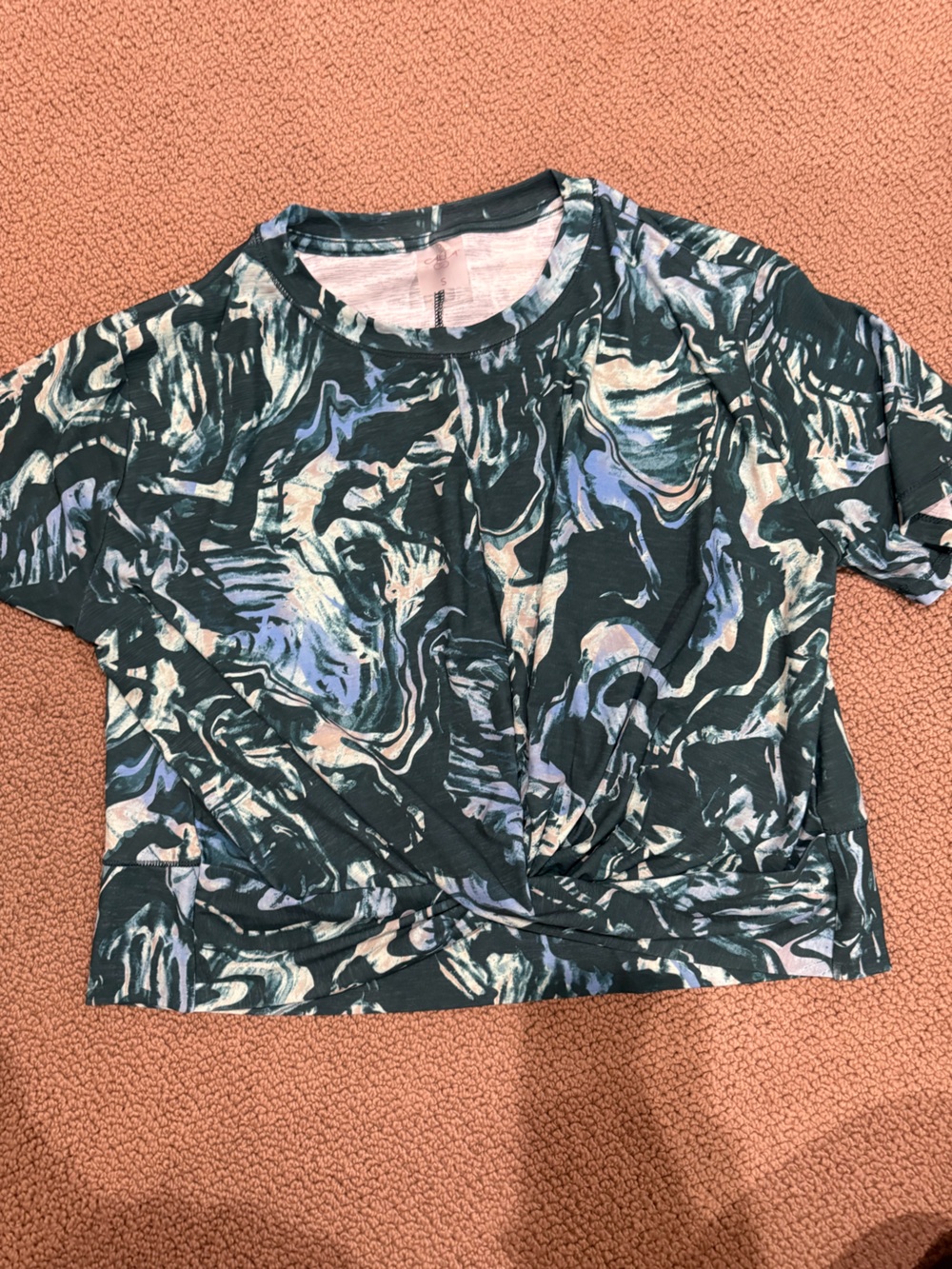 Women’s Marble-Print Skirt in Dark Green and Pastel Accents